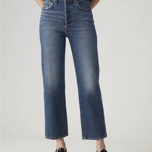 Levi’s Ribcage Straight Ankle Jeans Size 32 Mid Blue High Rise